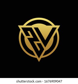 ZV logo monogram with triangle shape and circle rounded style isolated on gold colors and black background design template