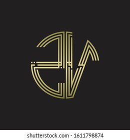 ZV Logo monogram triple ribbon style line design template isolated with gold color