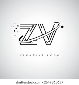 Logotipo de Monograma de Órbita ZV - Marca de Letra Mínima Futurista com Linha de Arte Circular, Pontos Inspirados na Tecnologia e Conceito de Movimento Espacial para Identidade de Marca Moderna