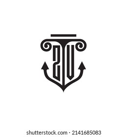 Logotipo del concepto de combinación de pilares y anclajes ZV en diseño de alta calidad