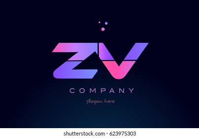 zv z v creative color blue background pink purple blue magenta alphabet letter company logo vector icon design