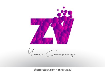 ZV Z V Dots Letter Logo with Purple Pink Magenta Bubbles Texture Vector.