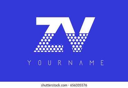 ZV Z V Dotted Pattern Letter Logo Design Vector with Blue Background.
