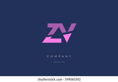 zv z v  pink blue pastel modern abstract alphabet company logo design vector icon template 