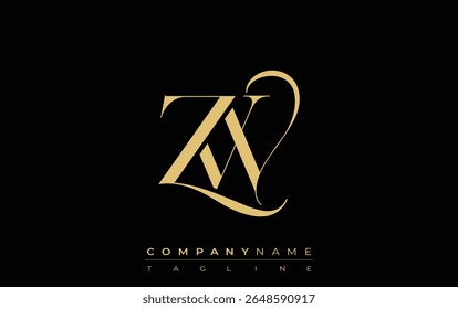ZW Abstract Creative Jewelry Logo. A stylish logo featuring golden monogram initials in an elegant and modern typography, perfect for branding