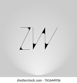 ZW Black thin minimalist LOGO Design with Highlight on Gray background.