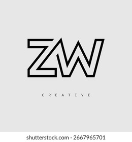 Logotipo de letra creativa de ZW: monograma de línea mínima en negro para un diseño de identidad de marca moderno.