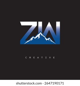 Logotipo ZW Creative Mountain - Negrito Gradiente Letra Marca Design para marcas de negócios ao ar livre	
