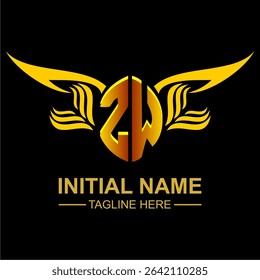 ZW Golden Wing Emblem Logo with elegant gold wings, sleek and modern design. Ideal for branding, creative projects, luxury businesses, or artistic ventures.