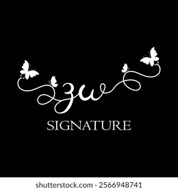 ZW Handwritten initial letter, ZW simple signature vector logo with butterfly shape variation, beauty, photography letter logo design. Z W