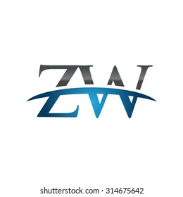ZW initial company blue swoosh logo
