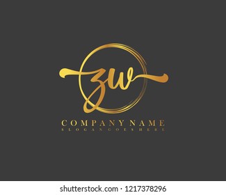 ZW initial handwriting logo circle template vector