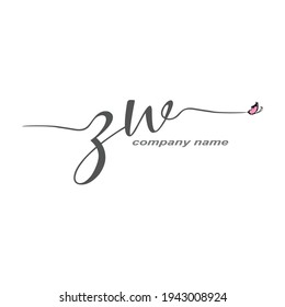 ZW logotipo de escritura a mano inicial lujo belleza vectorial