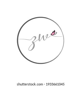 ZW erstes Logo-Design für Handschriften mit Schmetterling