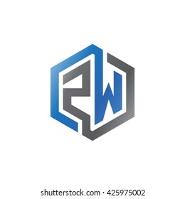 ZW initial letters looping linked hexagon logo black gray blue