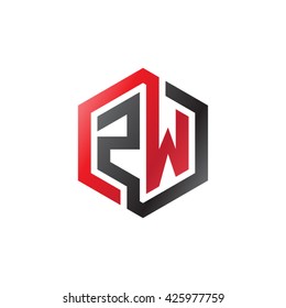ZW initial letters looping linked hexagon logo red black