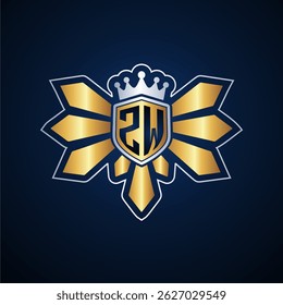 ZW initial letters monogram logo for gaming with shield and eagle wing