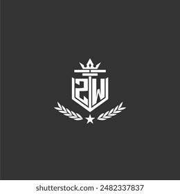 ZW Initial Monogram brandes Logo-Design für Crown Vektorgrafik Bild
