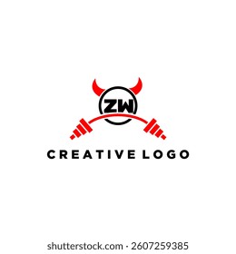 ZW initial monogram for fitnes or gym logo with devil style design