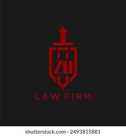 ZW initial monogram for law firm with sword and shield logo image