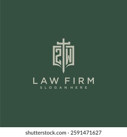 ZW initial monogram for law firm with sword and shield logo image