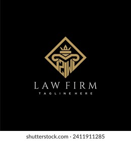 Logotipo de monograma inicial ZW para la firma de abogados con pilar en diseño cuadrado creativo