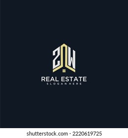 ZW initial monogram logo for real estate with home shape creative design