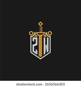 ZW initial monogram for shield and sword style image