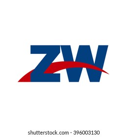 ZW initial overlapping swoosh letter logo blue red