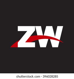 ZW initial overlapping swoosh letter logo white red black background