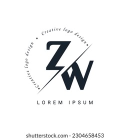 ZW Letter Logo Design with a Creative Cut. Creative logo design
