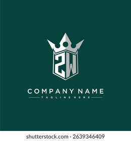 ZW letter monogram initial logo for shield and crown design
