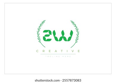 ZW letters eco logo with leaf. Fresh nature and healthy leaf logo design.