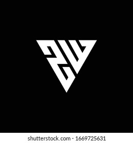 ZW Logo letter monogram with triangle shape design template isolated on black background