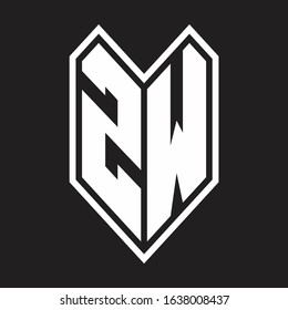 ZW Logo monogram with emblem line style isolated on black background