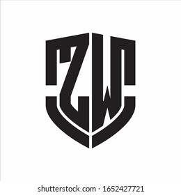 Monograma del logotipo ZW con diseño de forma de escudo de emblema aislado sobre fondo blanco