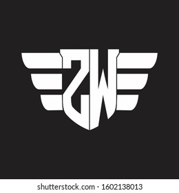 ZW Logo monogram with emblem and wings element design template