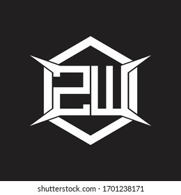 Monograma de logotipo ZW con hexágono y plantilla de diseño de forma de cuatro ejes