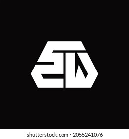 Monograma del logotipo ZW con plantilla de diseño de estilo de forma octagón sobre fondo negro