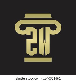 ZW Logo monogram with pillar style design template with gold colors