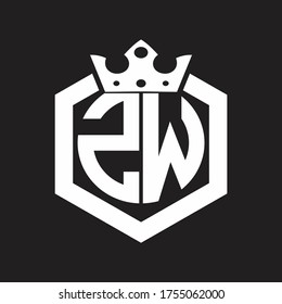 ZW-Logo-Monogramm, abgerundet durch Hexagon-Form mit Kronendesign-Vorlage