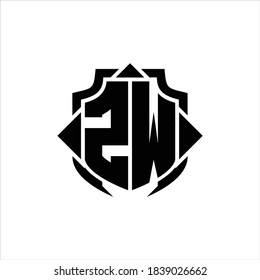 Monograma del logotipo de ZW con línea de protección y plantilla de diseño de 3 flechas sobre fondo blanco
