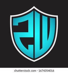 ZW Logo monogram with shield shape isolated blue colors on outline design template