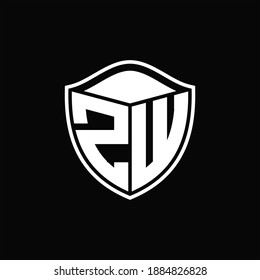 ZW Logo monogram shield shape with outline rounded design template on black background