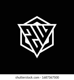 Monograma del logotipo ZW con forma de triángulo y hexágono aislado en colores dorados y blancos