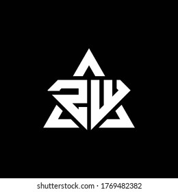 ZW monogram logo with diamond shape and triangle outline design template