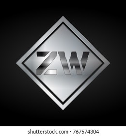 ZW Monogram, Silver Logo, Metal Logo, Luxury, Elegant, Abstract, square