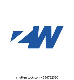 ZW negative space letter logo blue