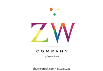 zw z w  creative rainbow colors colored alphabet company letter logo design vector icon template