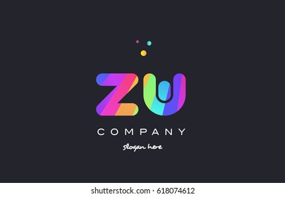 zw z w  creative rainbow green orange blue purple magenta pink artistic alphabet company letter logo design vector icon template